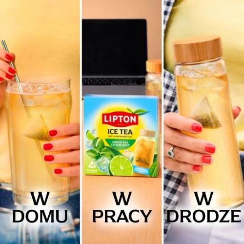Herbata LIPTON, do parzenia na zimno, mięta i limonka, 10 torebek