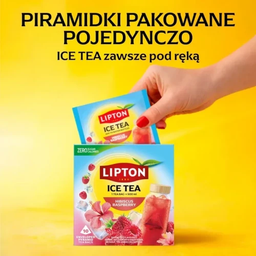 Herbata LIPTON, do parzenia na zimno, malina i hibiskus, 10 torebek