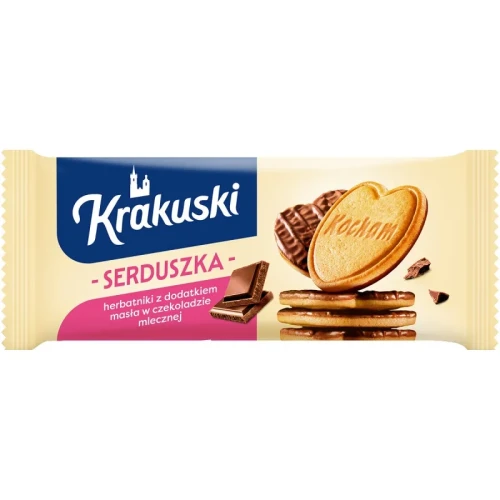 Ciastka KRAKUSKI, serduszka maślane w czekoladzie mlecznej, 171g