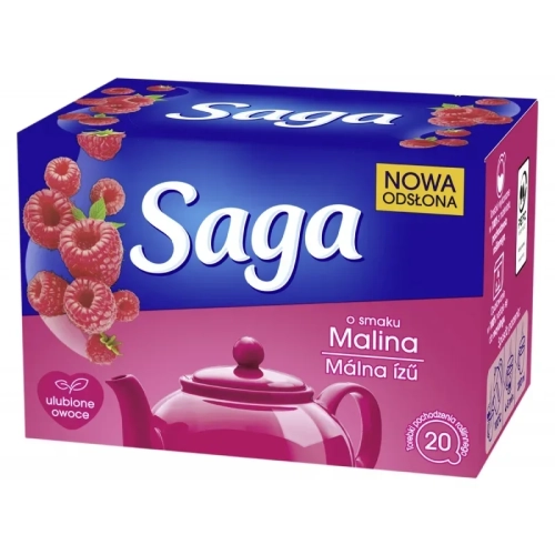 Herbata SAGA, malinowa, 20 torebek