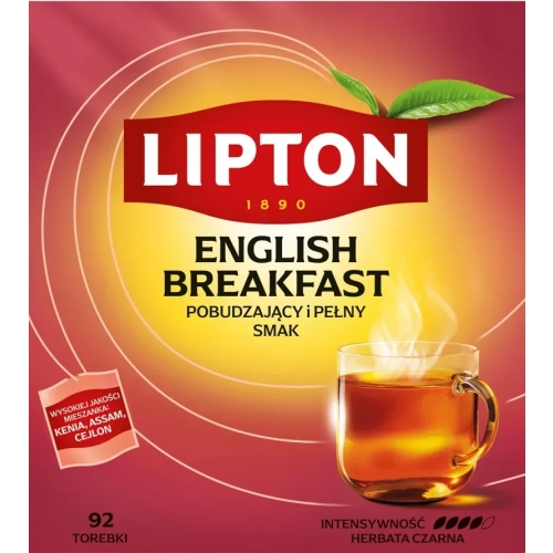 Herbata LIPTON czarna, English Breakfast, 92 torebki, krótki termin ważności