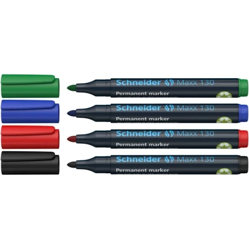 Zestaw markerów uniwersalnych SCHNEIDER Maxx 130, 1-3 mm, 4 szt., pudełko z zawieszką, mix kolorów