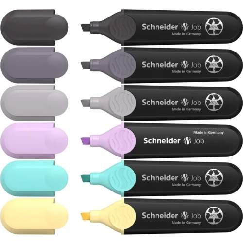 Zestaw zakreślaczy SCHNEIDER Job Pastel Grey, 1-5 mm, 6 szt., pudełko z zawieszką, mix kolorów
