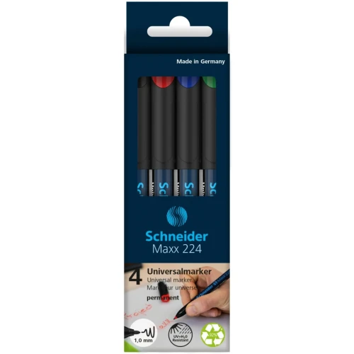 Zestaw foliopisów permanentnych SCHNEIDER Maxx 224, M, 1,0mm, 4 szt., miks kolorów