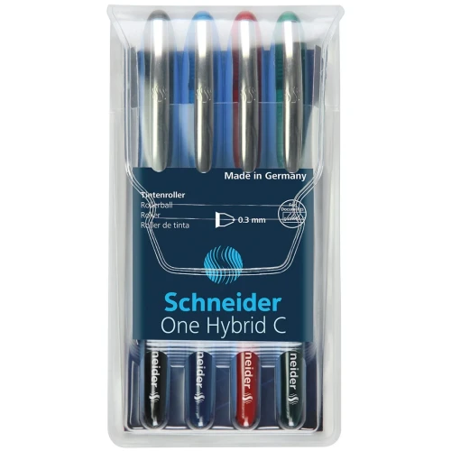Pióro kulkowe Schneider ONE Hybrid C 0,3 mm, 4 szt., pudełko z zawieszką, mix kolorów