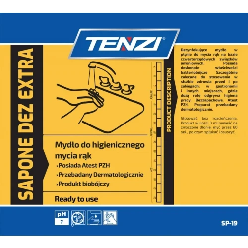 Mydło w płynie biobójcze TENZI, bezzapachowe, Sapone Dez Extra, 5l