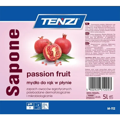 Delikatne mydło w płynie TENZI, zapach owocowy, Sapone Passion Fruit, 5l
