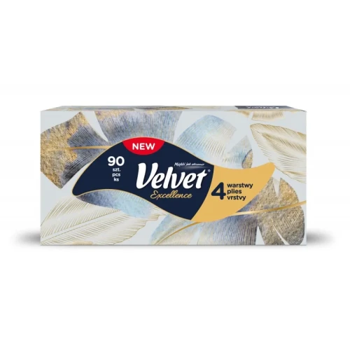 Chusteczki kosmetyczne VELVET Excellence, 4-warstwowe, 90 listków, białe