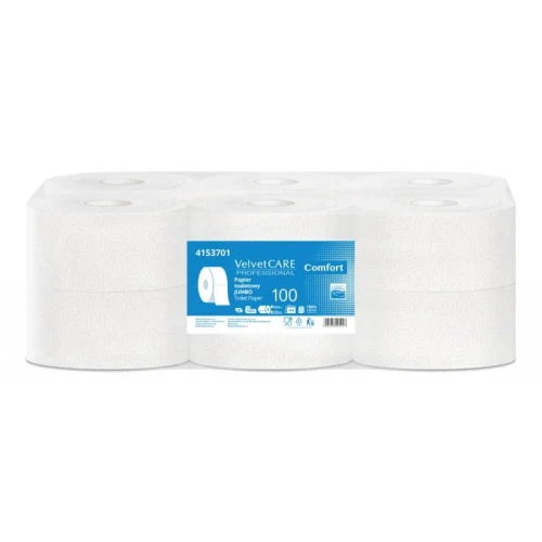 Papier toaletowy celulozowy VELVET Professional Jumbo, 2-warstwowy, 500 listków, 100m, 12szt., biały
