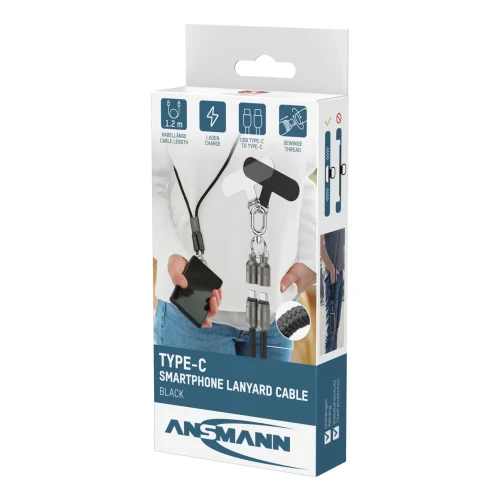 Kabel smyczkowy Ansmann USB-C/C,60W,120 cm,czarny