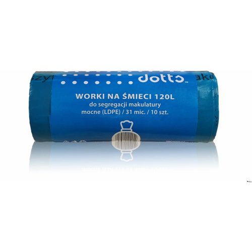 Worki na śmieci 120l 10szt., DOTTS, do segregacji makulatury, mocne (LDPE), 31mic., niebieskie