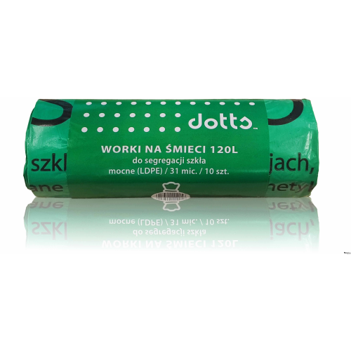 Worki na śmieci 120l 10szt., DOTTS, do segregacji szkła, mocne (LDPE), 31mic., zielone