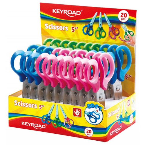 Nożyczki szkolne KEYROAD, 12cm, miękkie, pakowane na displayu, mix kolorów-11715934