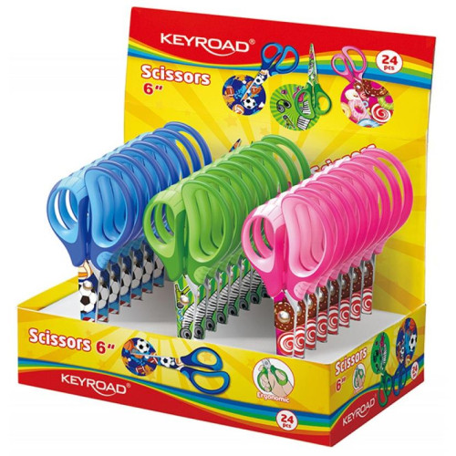 Nożyczki szkolne KEYROAD Tatto soft, 15cm, pakowane na displayu, mix kolorów-11715947