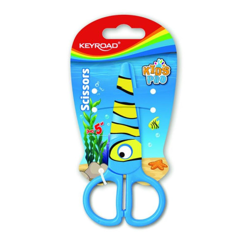Nożyczki szkolne KEYROAD, 12,2cm, bezpieczne, ryba, blister, niebieskie