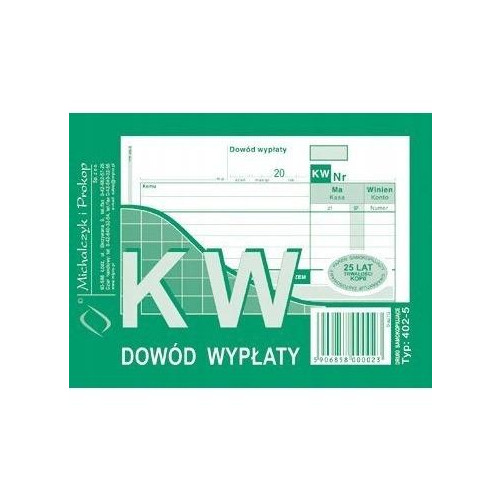 402-5 KW Dowód Wypłaty A6 80 kartek Michalczyk i Prokop