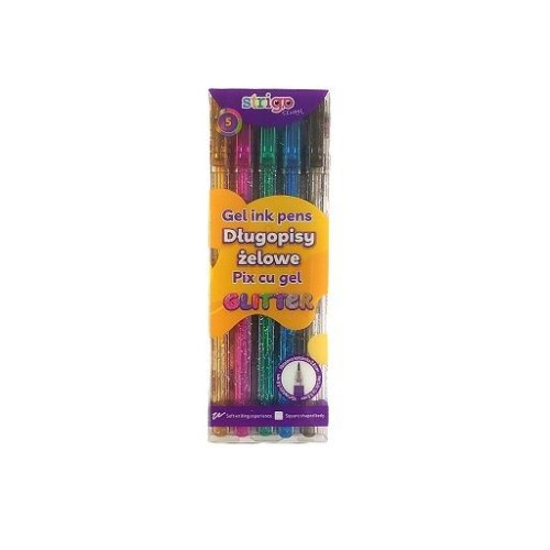 Długopis żelowy 0,8 STRIGO Glitter 5 kolorów brokatowy