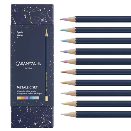 Kredki CARAN D'ACHE Cosmic Blue, w pudełku, 10 szt., mix kolorów metalicznych-12736992