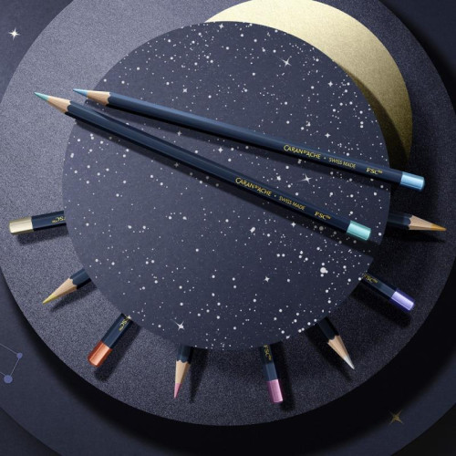 Kredki CARAN D'ACHE Cosmic Blue, w pudełku, 10 szt., mix kolorów metalicznych-12736995