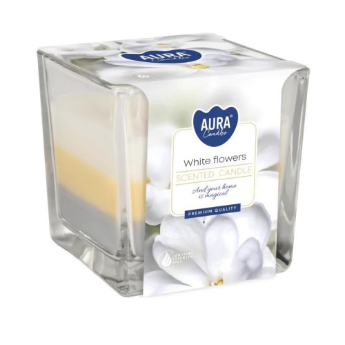 Świeca zapachowa trójkolorowa BISPOL białe kwiaty
