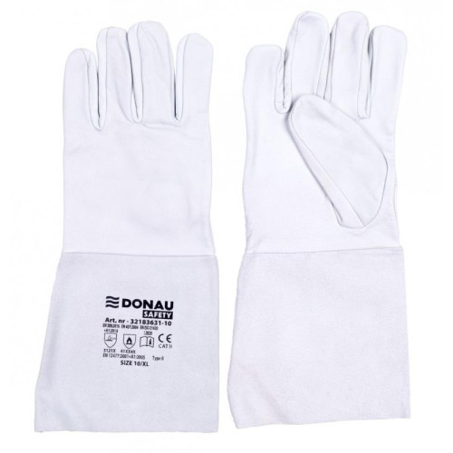 Rękawice robocze DONAU SAFETY, spawalnicze TIG, skóra kozia, rozm. 10/XL, biało-szare-13582023