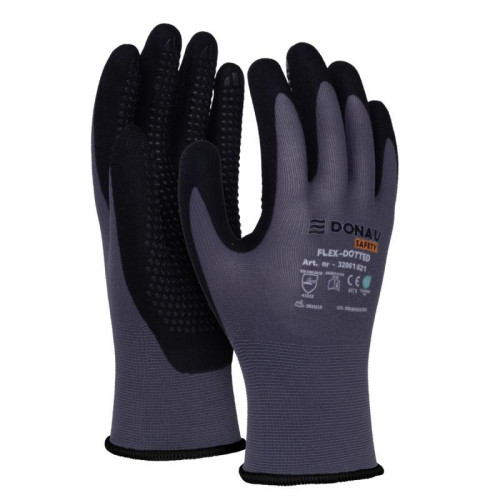 Rękawice DONAU SAFETY Flex-Dotted, kat. II, rozm. 10, szare