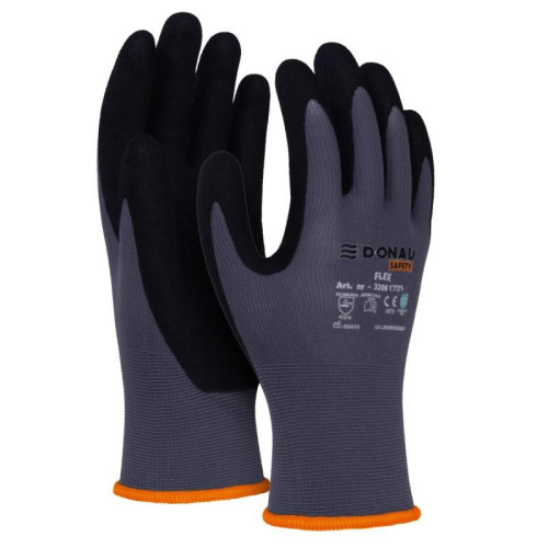Rękawice DONAU SAFETY Flex, kat. II, rozm. 7, szare