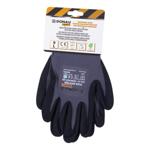 Rękawice DONAU SAFETY Flex-Dotted, kat. II, rozm. 9, szare-13933190