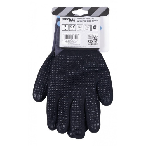 Rękawice DONAU SAFETY Flex-Dotted, kat. II, rozm. 9, szare-14008651