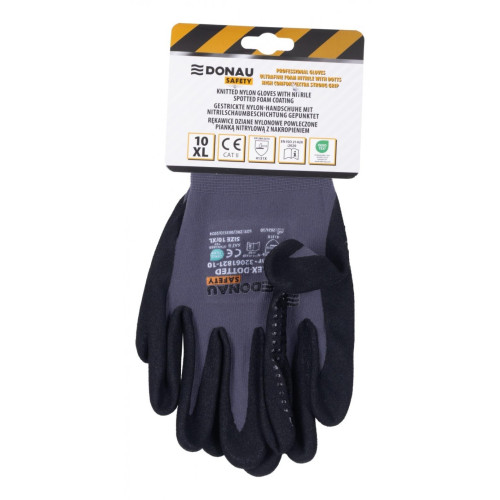 Rękawice DONAU SAFETY Flex-Dotted, kat. II, rozm. 10, szare-14008652