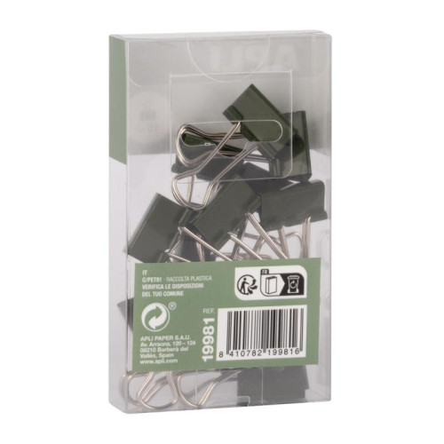 Klipy do dokumentów APLI Up North, 19mm, 15szt, pudełko z zawieszką, khaki-14008785