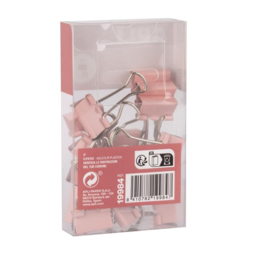 Klipy do dokumentów APLI Up North, 19mm, 15szt, pudełko z zawieszką, różowe-14008791