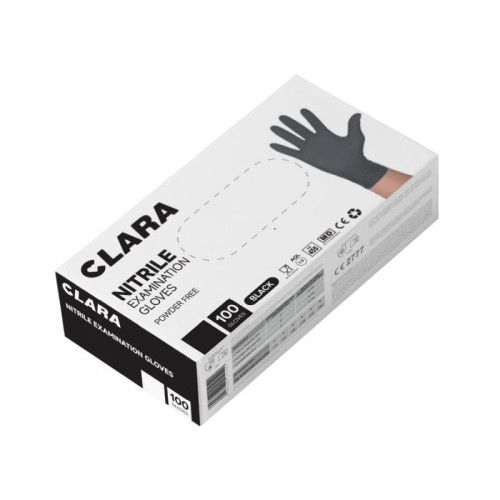 Rękawice nitrylowe bezpudrowe CLARA, 100 szt., rozmiar XL, czarne-14099620