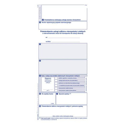 S-105-8 Potwierdzenie usługi odbioru nieczystości ciekłych oraz ich transportu do stacji zlewnej MICHALCZYK I PROKOP-