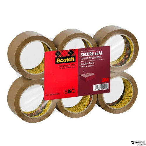 Taśma pakowa SCOTCH Secure Seal, 50mm, 66m, 6 szt., brązowa