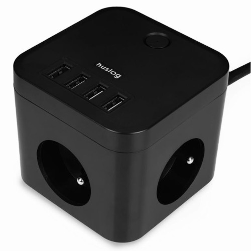 Przedłużacz 1,5m HUSLOG Usb i 3 gniazdami czarny