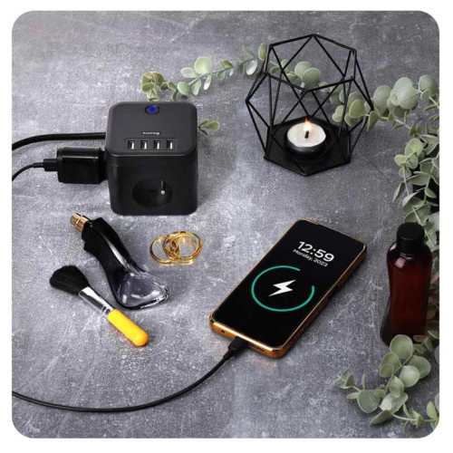 Przedłużacz 1,5m HUSLOG Usb i 3 gniazdami czarny-15115976