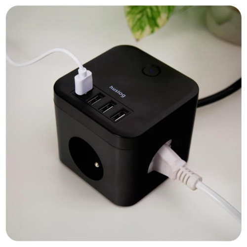 Przedłużacz 1,5m HUSLOG Usb i 3 gniazdami czarny-15115977