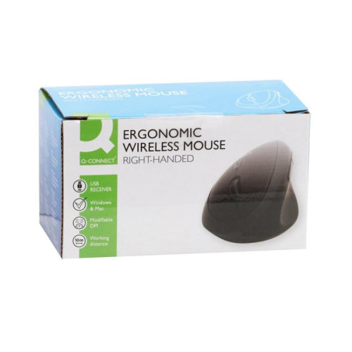 Myszka ergonomiczna bezprzewodowa pionowa Q-CONNECT, 6-przyciskowa, na baterie, dla praworęcznych, czarna-17158846