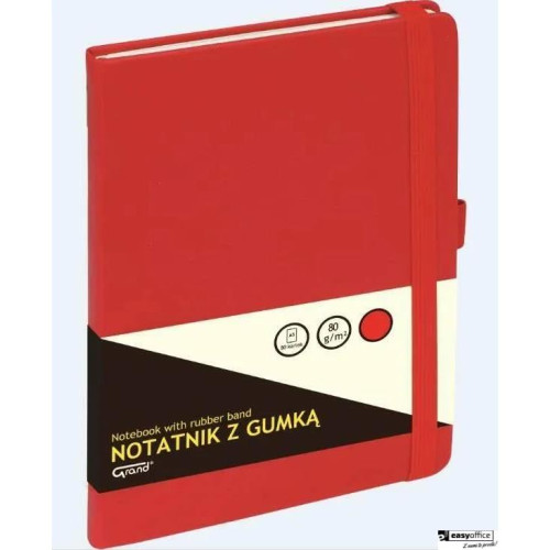 Notatnik z gumką A6 czerwony kratka 150-1401 GRAND