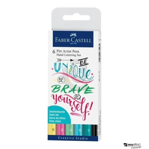 ZESTAW PITT ARTIST PEN HANDLETTERING 6 SZT. W ETUI, ODCIENIE PASTELOWE FABER-CASTELL 267116 FC