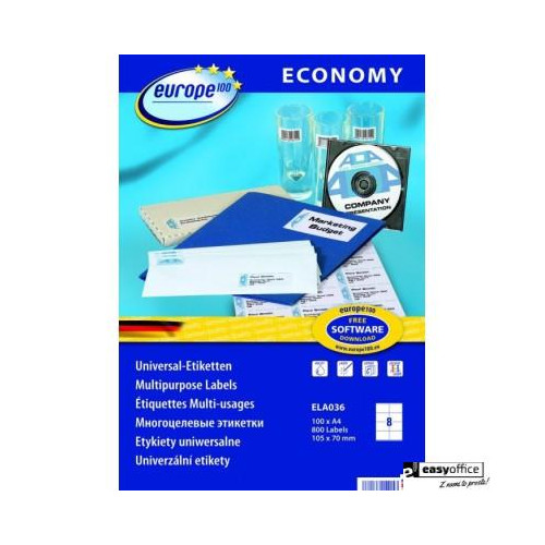 Etykiety uniwersalne białe ELA036 105 x 70 100 ark. Economy Europe10 Avery Zweckform