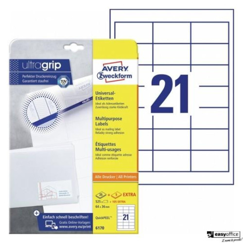 Trwałe etykiety uniwersalne 6170 64 x 36 30 ark. Avery Zweckform