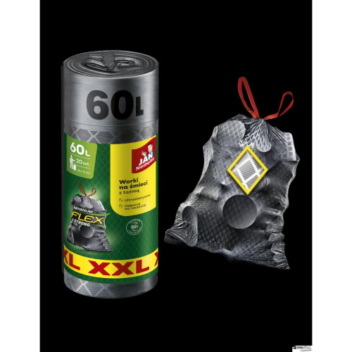 JAN NIEZBĘDNY Worki na śmieci magnum flex z taśmą 60l 20szt. szare 353487