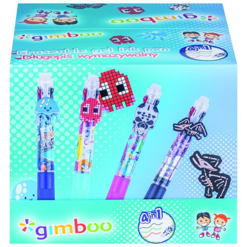 Długopis wymazywalny GIMBOO 4w1, żelowy, pakowany w displayu, mix kolorów/wzorów-18302043