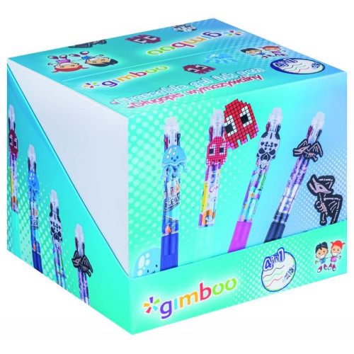 Długopis wymazywalny GIMBOO 4w1, żelowy, pakowany w displayu, mix kolorów/wzorów-18302044
