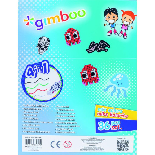 Długopis wymazywalny GIMBOO 4w1, żelowy, pakowany w displayu, mix kolorów/wzorów-18302046