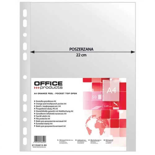 Koszulki na dokumenty OFFICE PRODUCTS, poszerzane, PP, A4, groszkowe, 90mikr., 50szt.-4084500