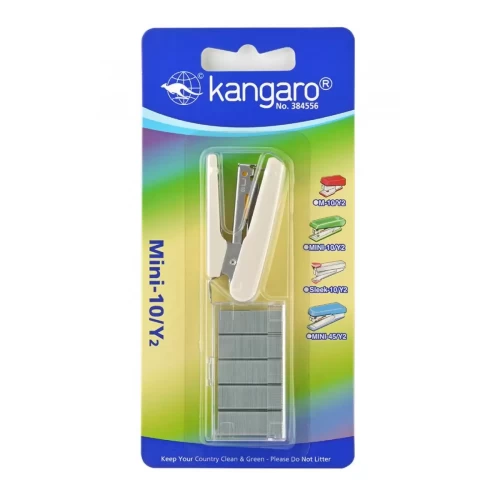Zszywacz KANGARO Mini-10/Y2+zszywki, zszywa do 10 kartek, blister, beżowy-4085019