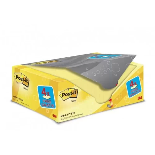 Karteczki samoprzylepne POST-IT® (655CY-VP20), 127x76mm, (16+4)x100 kart., żółte, 4 bloczki GRATIS-4085166